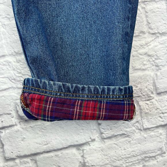 Redhead Fleece Lined Mens Blue Jeans Size 35x30 Red Plaid Carpenter - Picture 3 of 6